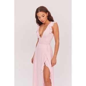 Fame and Partners The Kira Dress Ruffle Maxi Wrap in Pale Pink